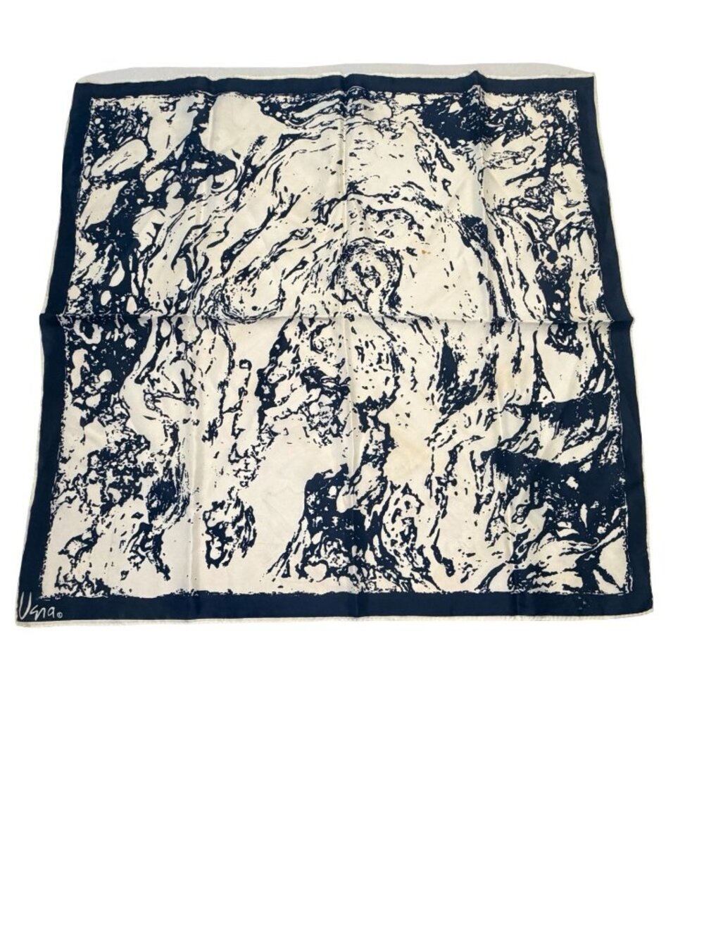 Vera Neumann Abstract Blue White Silk Scarf Signed Vera 24 Inch Square